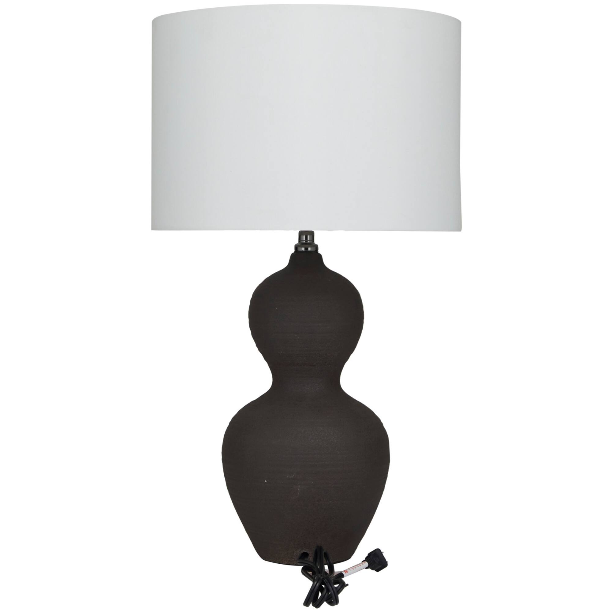 CosmoLiving by Cosmopolitan Black Ceramic Gourd Style Base Table Lamp with Drum Shade 15" x 15" x 26"